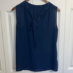 LOFT Outlet‎ Navy Blue Sleeveless Bow Neck Blouse Top Women's Size S